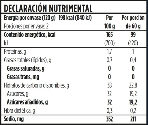 Información Nutricional - Salteado Chile Dulce y Ajo