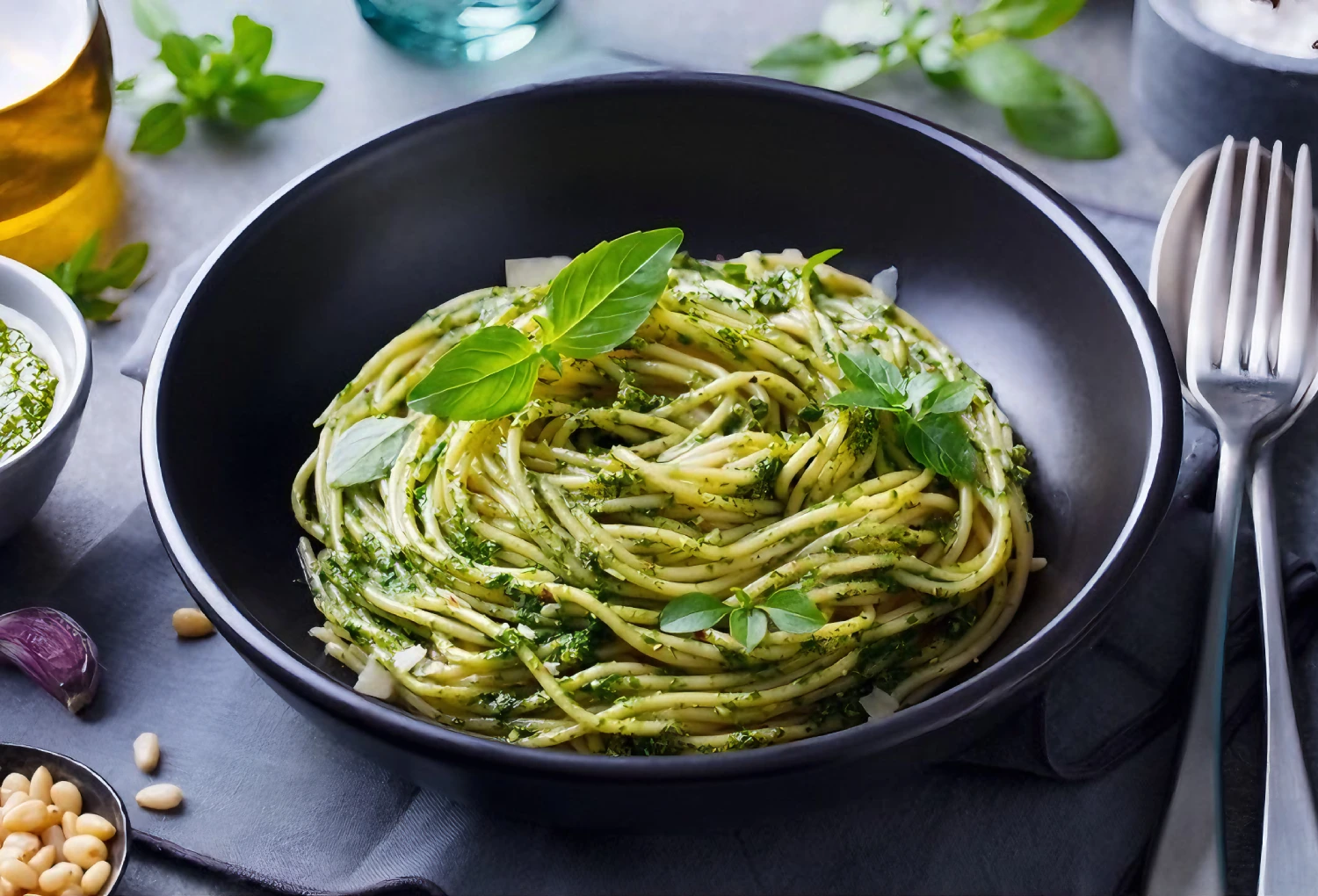 Pasta de espinaca con mantequilla tostada y parmesano